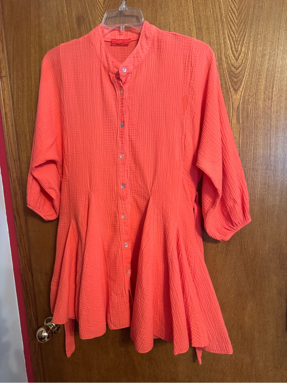 Women’s Coral Button-Front Peplum Dress